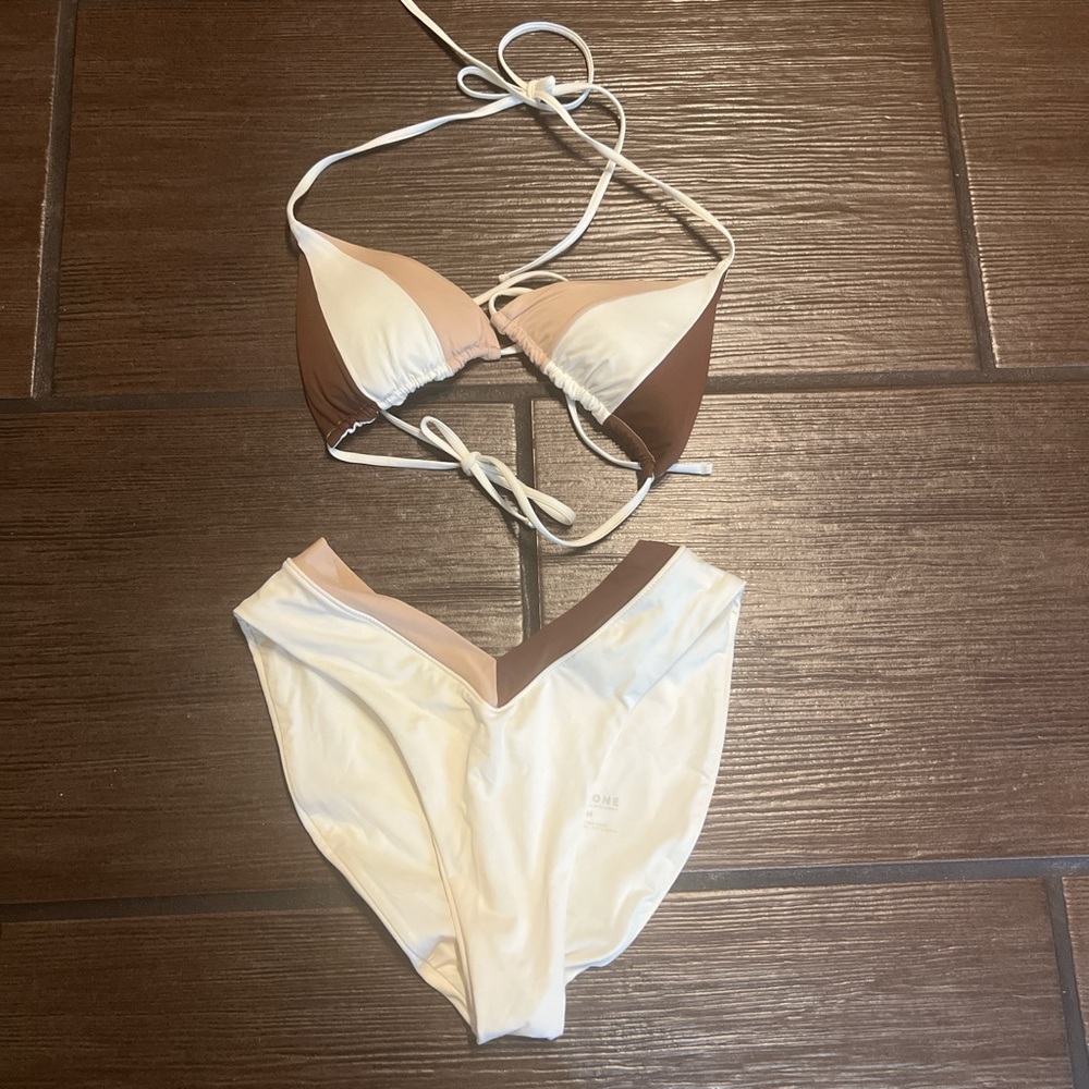 Two-Tone Brown and White Bikini